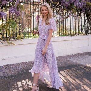 Gal Meets Glam Sophie Elegant Lavender Floral Maxi Dress Size 6
